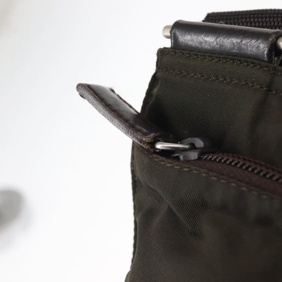 PRADA Shoulder Bag Nylon Khaki Silver Auth 143342