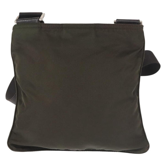 PRADA Shoulder Bag Nylon Khaki Silver Auth 143342