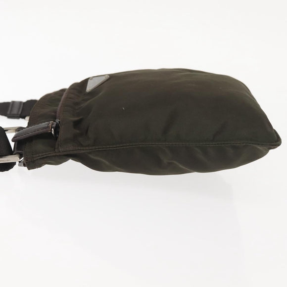 PRADA Shoulder Bag Nylon Khaki Silver Auth 143342