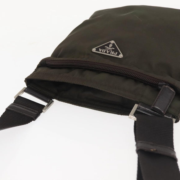 PRADA Shoulder Bag Nylon Khaki Silver Auth 143342