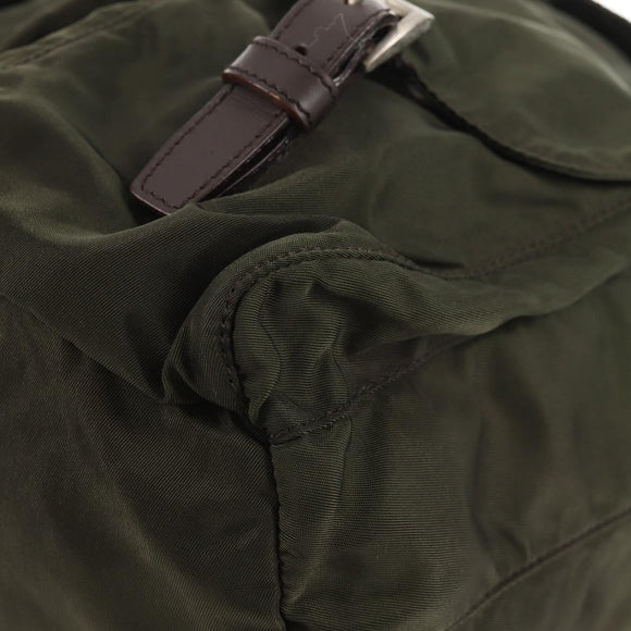 PRADA Backpack Nylon Khaki Silver Auth 143343