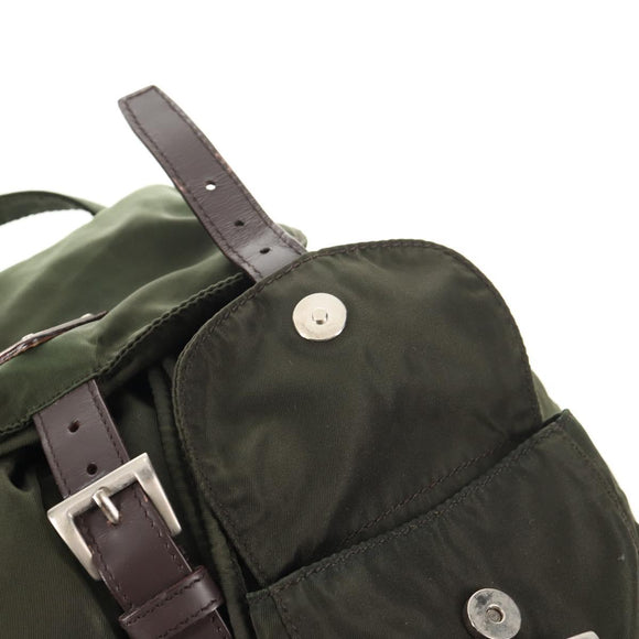 PRADA Backpack Nylon Khaki Silver Auth 143343