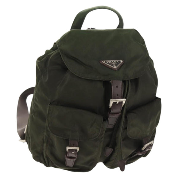 PRADA Backpack Nylon Khaki Silver Auth 143343