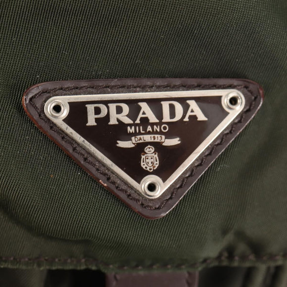 PRADA Backpack Nylon Khaki Silver Auth 143343
