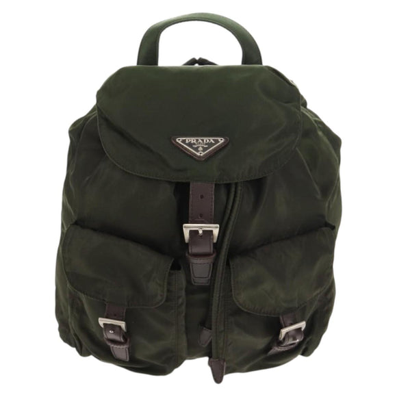 PRADA Backpack Nylon Khaki Silver Auth 143343