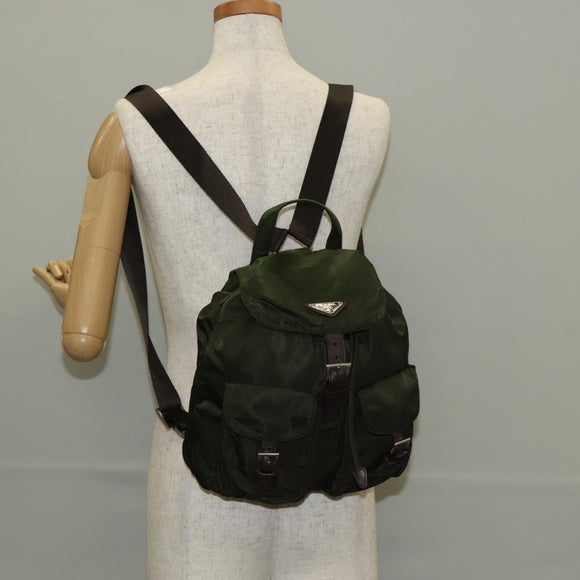 PRADA Backpack Nylon Khaki Silver Auth 143343