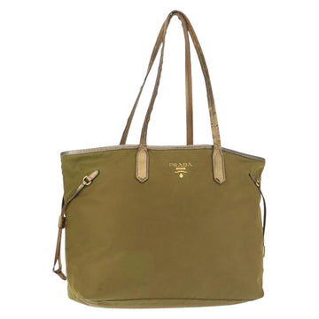 PRADA Tote Bag Nylon Khaki Gold Auth 143347