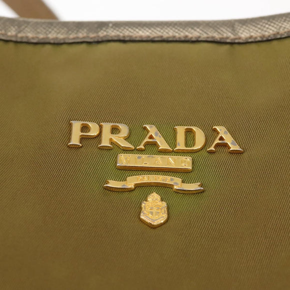 PRADA Tote Bag Nylon Khaki Gold Auth 143347
