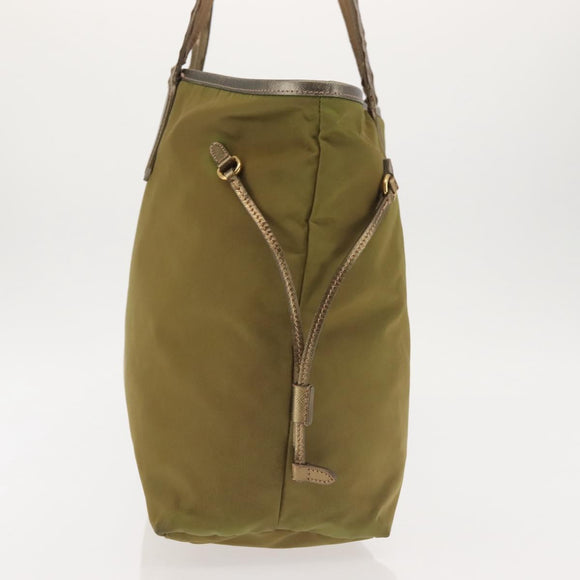 PRADA Tote Bag Nylon Khaki Gold Auth 143347