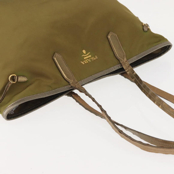 PRADA Tote Bag Nylon Khaki Gold Auth 143347
