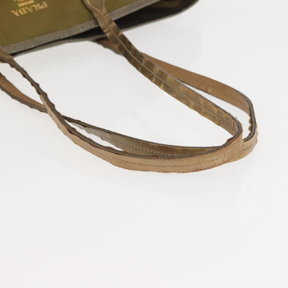 PRADA Tote Bag Nylon Khaki Gold Auth 143347
