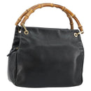 GUCCI Bamboo Hand Bag Leather Black Gold 000 2865 0575 Auth 143348-1