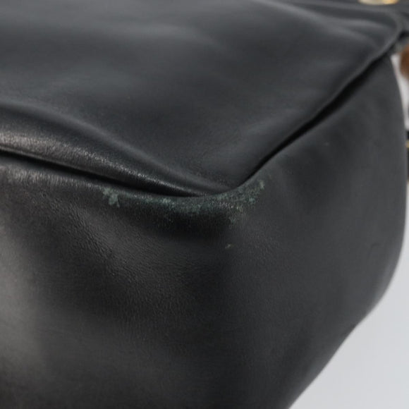GUCCI Bamboo Hand Bag Leather Black Gold 000 2865 0575 Auth 143348