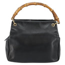GUCCI Bamboo Hand Bag Leather Black Gold 000 2865 0575 Auth 143348-13