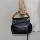GUCCI Bamboo Hand Bag Leather Black Gold 000 2865 0575 Auth 143348-21
