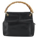 GUCCI Bamboo Hand Bag Leather Black Gold 000 2865 0575 Auth 143348-2