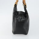 GUCCI Bamboo Hand Bag Leather Black Gold 000 2865 0575 Auth 143348-4