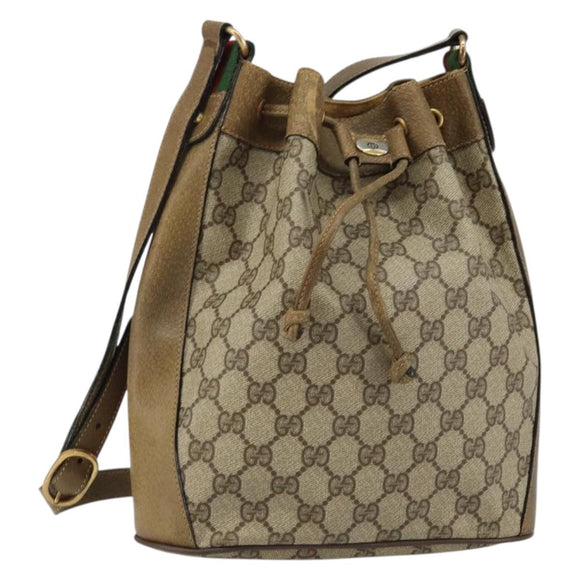 GUCCI GG Supreme Web Sherry Line Shoulder Bag PVC Beige 14 02 034 Auth 143349