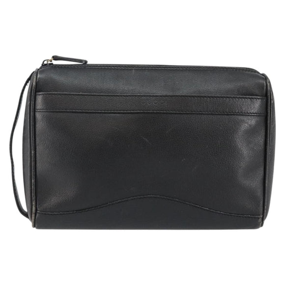 GUCCI Clutch Bag Leather Black Gold Auth 143350