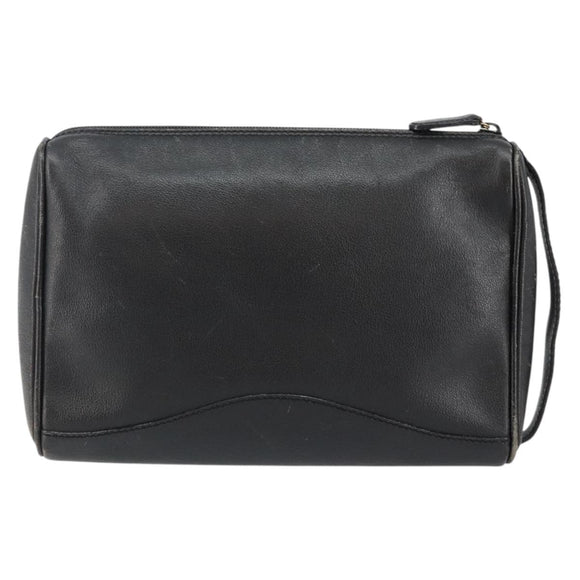 GUCCI Clutch Bag Leather Black Gold Auth 143350