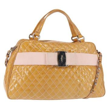 Salvatore Ferragamo Vala Tote Bag Enamel 2way Orange Silver Auth 143352