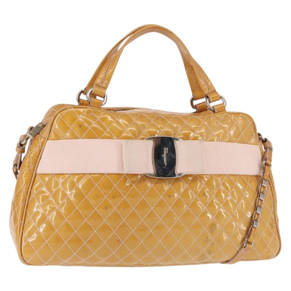 Salvatore Ferragamo Vala Tote Bag Enamel 2way Orange Silver Auth 143352