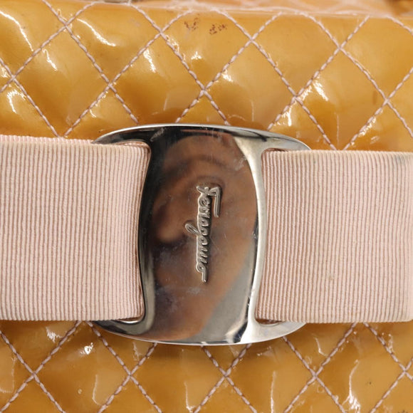 Salvatore Ferragamo Vala Tote Bag Enamel 2way Orange Silver Auth 143352