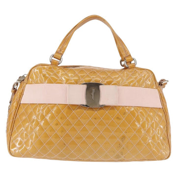 Salvatore Ferragamo Vala Tote Bag Enamel 2way Orange Silver Auth 143352 - 0