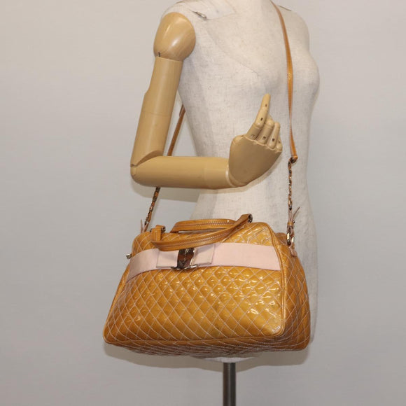 Salvatore Ferragamo Vala Tote Bag Enamel 2way Orange Silver Auth 143352