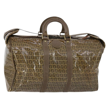 FENDI Zucchino Canvas Boston Bag Coated Canvas Brown Gold Auth 143353