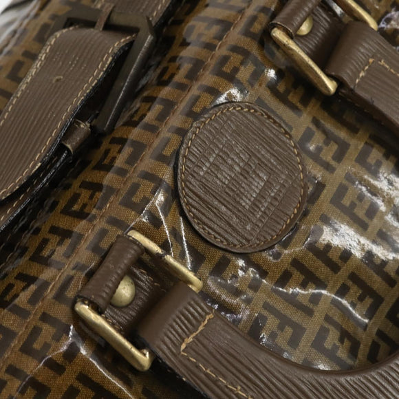 FENDI Zucchino Canvas Boston Bag Coated Canvas Brown Gold Auth 143353