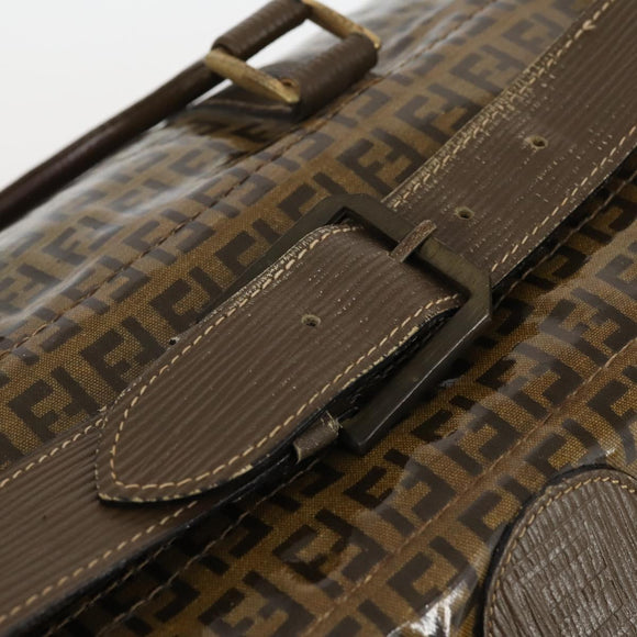 FENDI Zucchino Canvas Boston Bag Coated Canvas Brown Gold Auth 143353