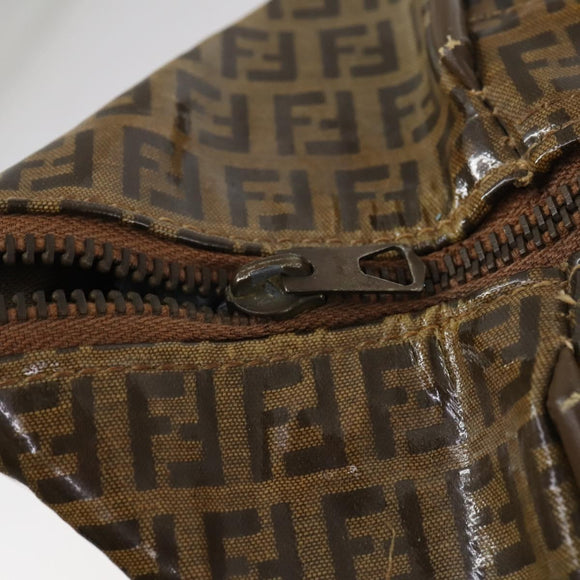 FENDI Zucchino Canvas Boston Bag Coated Canvas Brown Gold Auth 143353