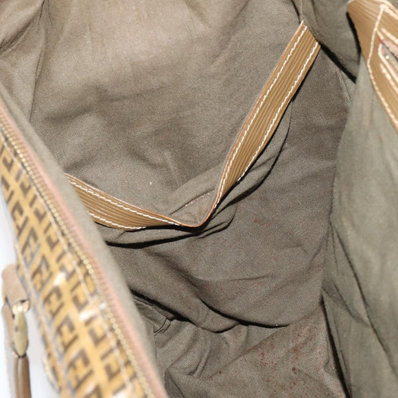 FENDI Zucchino Canvas Boston Bag Coated Canvas Brown Gold Auth 143353