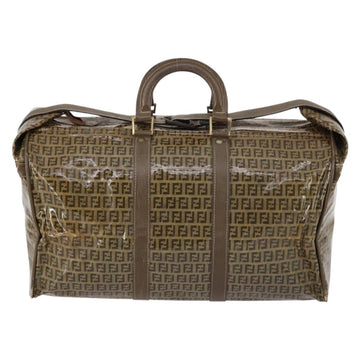 FENDI Zucchino Canvas Boston Bag Coated Canvas Brown Gold Auth 143353 - 0