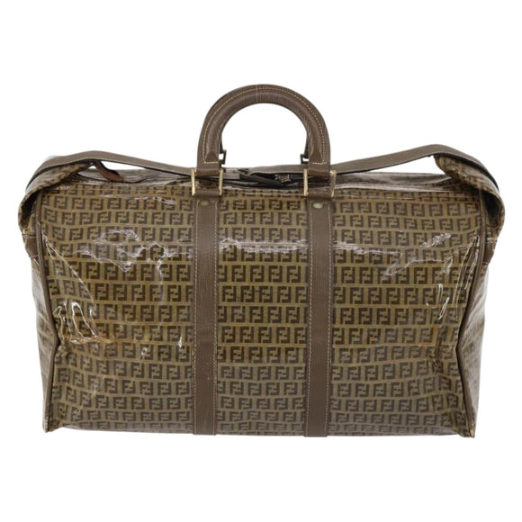 FENDI Zucchino Canvas Boston Bag Coated Canvas Brown Gold Auth 143353