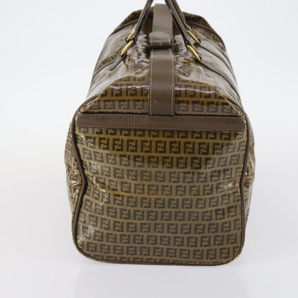 FENDI Zucchino Canvas Boston Bag Coated Canvas Brown Gold Auth 143353