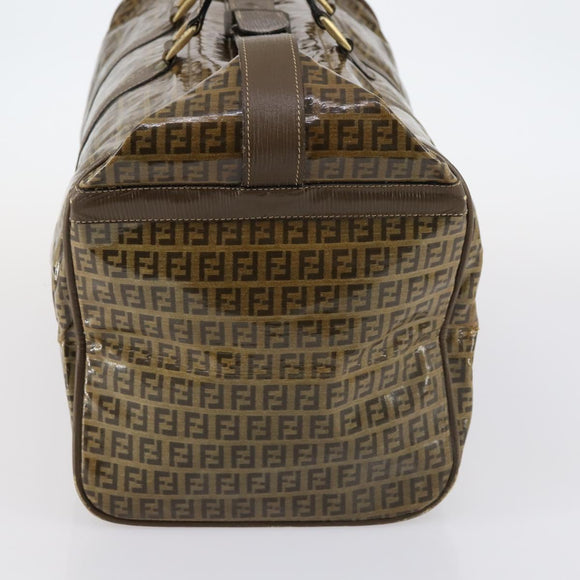 FENDI Zucchino Canvas Boston Bag Coated Canvas Brown Gold Auth 143353
