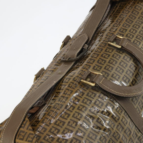 FENDI Zucchino Canvas Boston Bag Coated Canvas Brown Gold Auth 143353