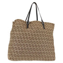 FENDI Zucchino Canvas Tote Bag Beige Silver Auth 143354-1
