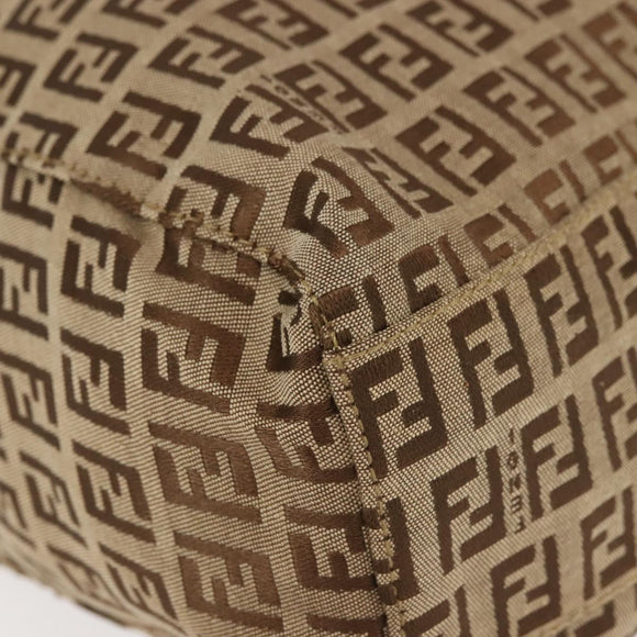 FENDI Zucchino Canvas Tote Bag Beige Silver Auth 143354