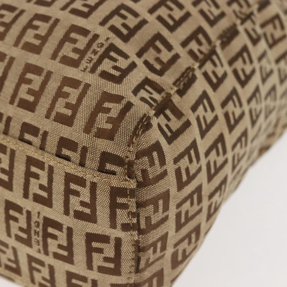 FENDI Zucchino Canvas Tote Bag Beige Silver Auth 143354