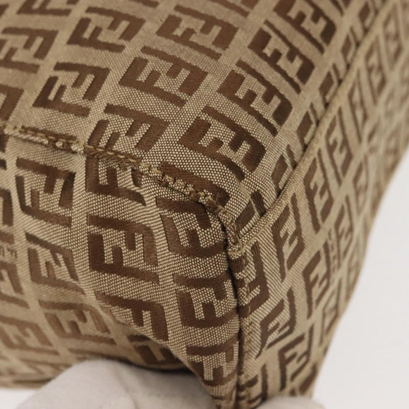 FENDI Zucchino Canvas Tote Bag Beige Silver Auth 143354