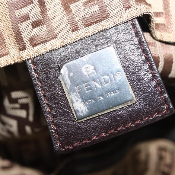 FENDI Zucchino Canvas Tote Bag Beige Silver Auth 143354