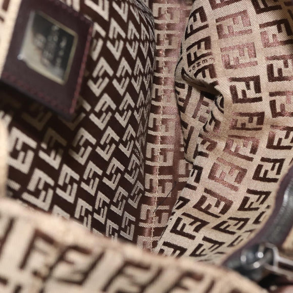 FENDI Zucchino Canvas Tote Bag Beige Silver Auth 143354