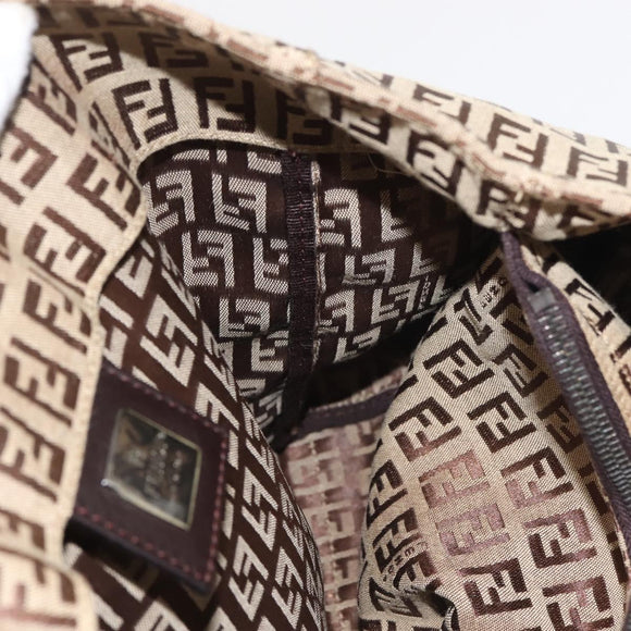 FENDI Zucchino Canvas Tote Bag Beige Silver Auth 143354