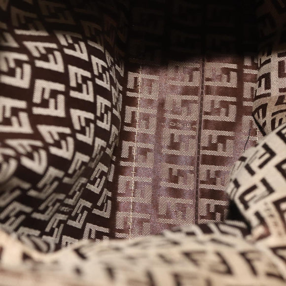 FENDI Zucchino Canvas Tote Bag Beige Silver Auth 143354