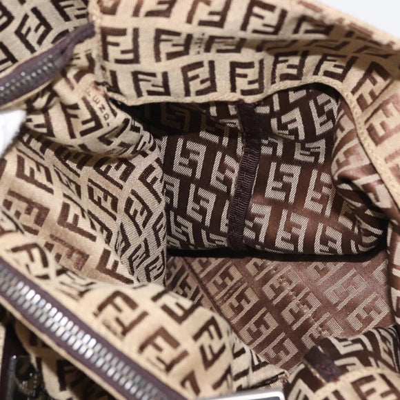 FENDI Zucchino Canvas Tote Bag Beige Silver Auth 143354