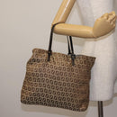 FENDI Zucchino Canvas Tote Bag Beige Silver Auth 143354-24