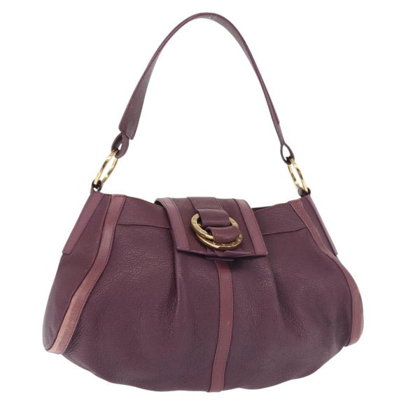 BVLGARI Chandra Shoulder Bag Leather Purple Gold Auth 143355